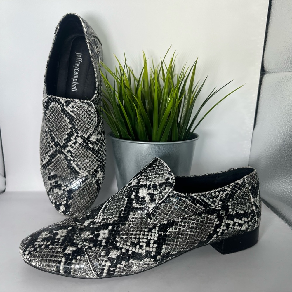Jeffrey Campbell Snakeskin Python Cap Toe Loafers… - image 1